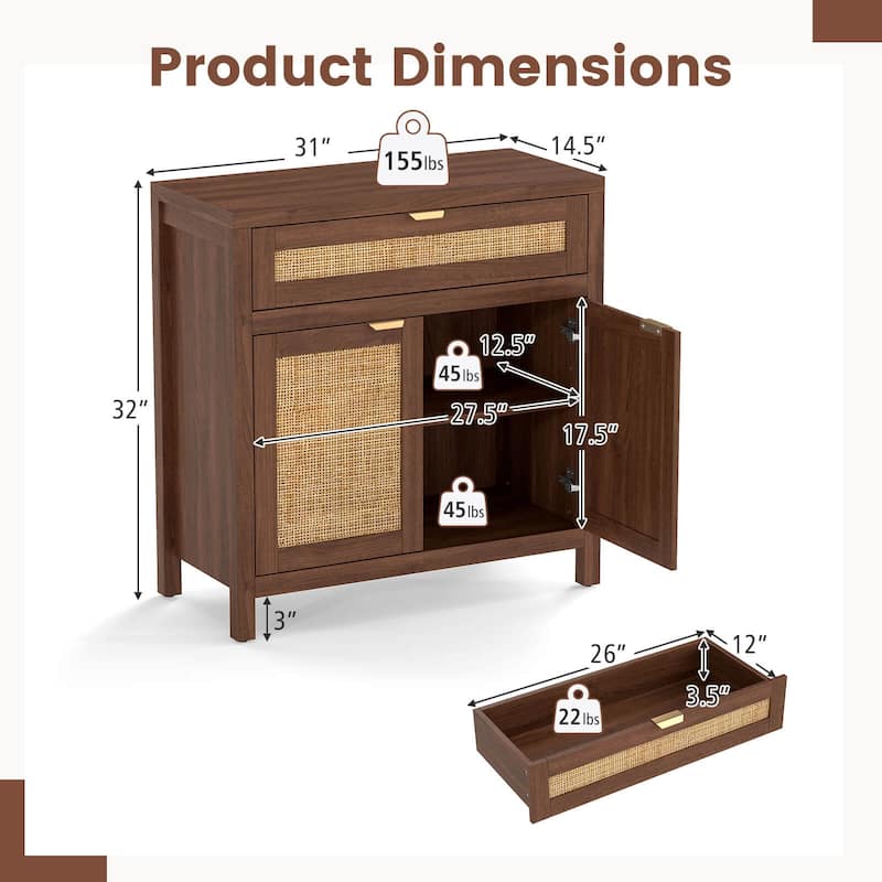 Costway 1/2 PCS Buffet Cabinet Sideboard Storage Cabinet Rattan Doors