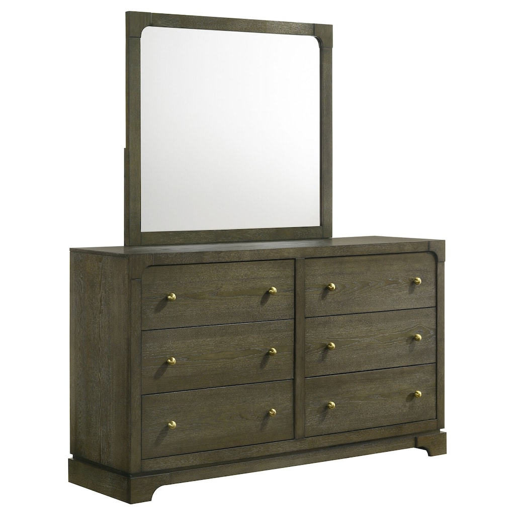6-Drawer Dark Cocoa Dresser and Mirror Set with Sleek Modern Finish, Spacious Storage, and Smooth Glide Hardware
