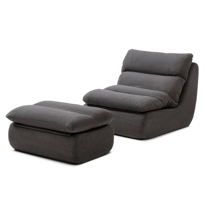 32"Bean Bag Chair with Ottoman, Big Chaise Lounge Chairs for Adults,Tufted Upholstered Lazy Sofa