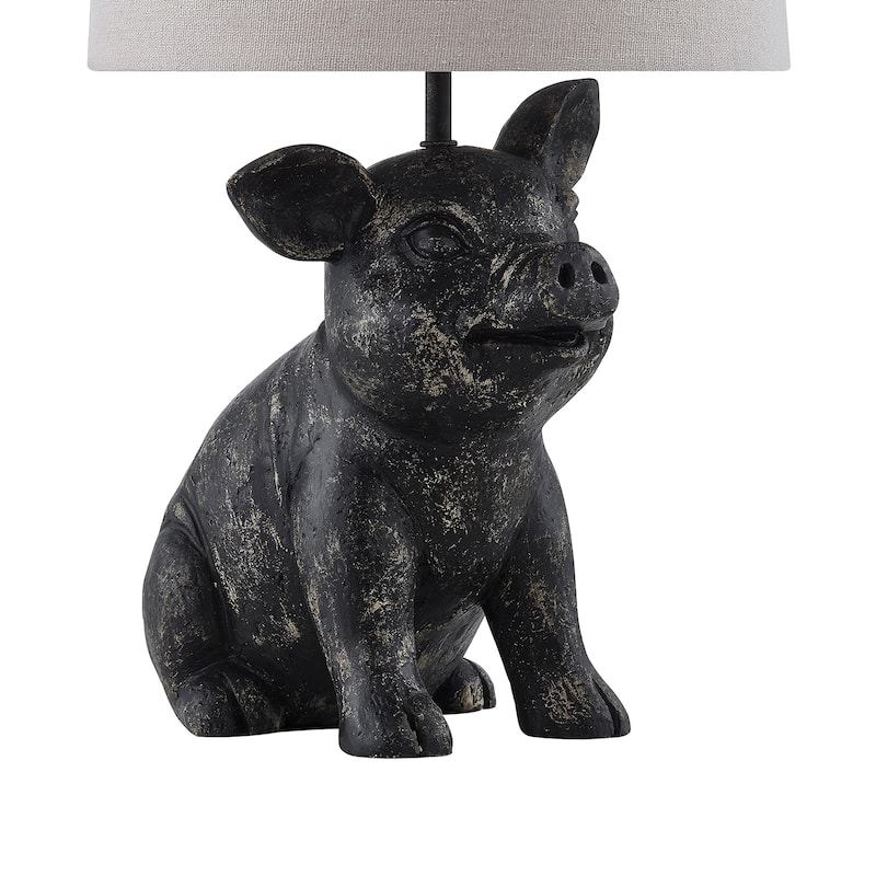 18"H Black Resin Pig Table Lamp With Shade - 9.5" x 9.5" x 18"