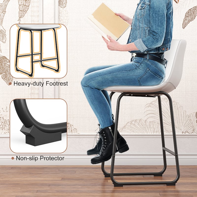 Bar Stools Faux Leather Counter Stools with Back Armless Dining Chairs (Set of 2)