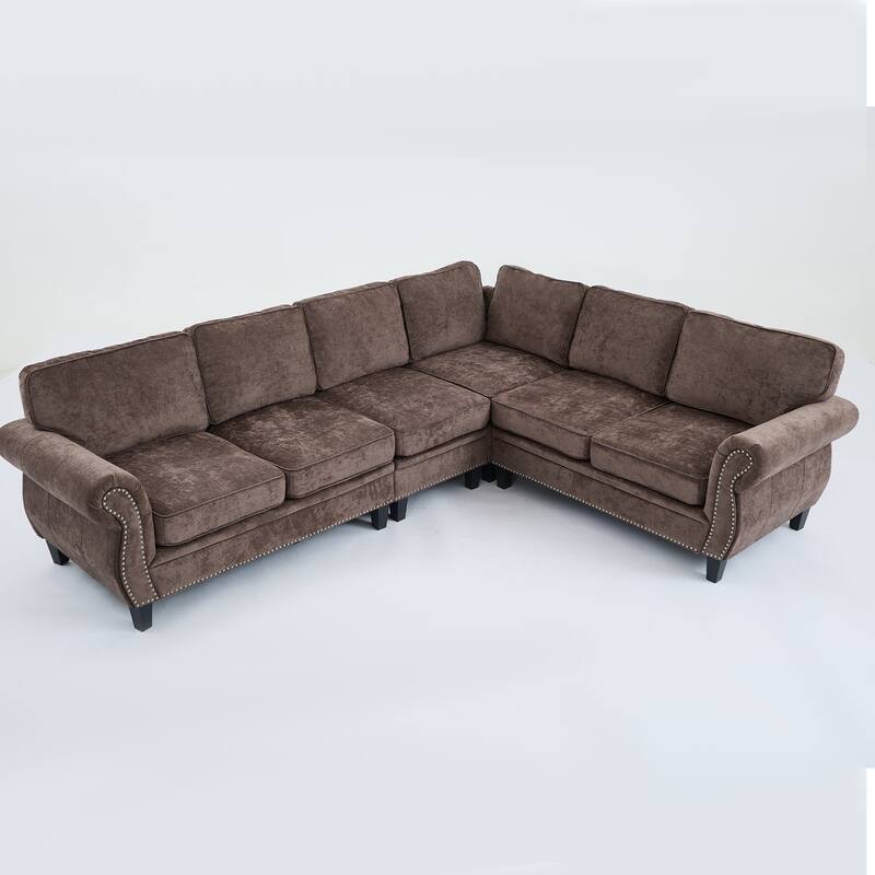 109.5" Chenille L-Shaped Corner Sectional Sofa with Rolled Armrest