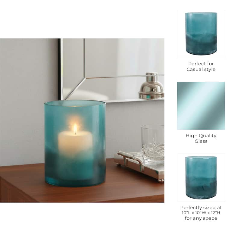 Glass Frosted Bottom Hurricane Candle Holder - Blue