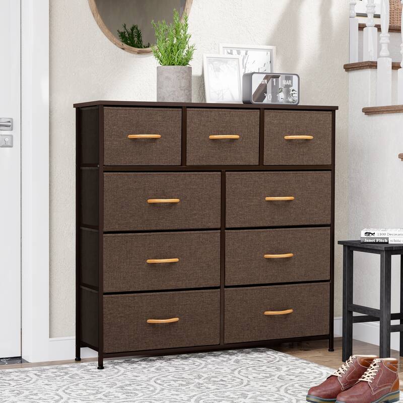 Home Extra Wide Closet Dresser Storage Tower Organizer Unit 9 Drawers