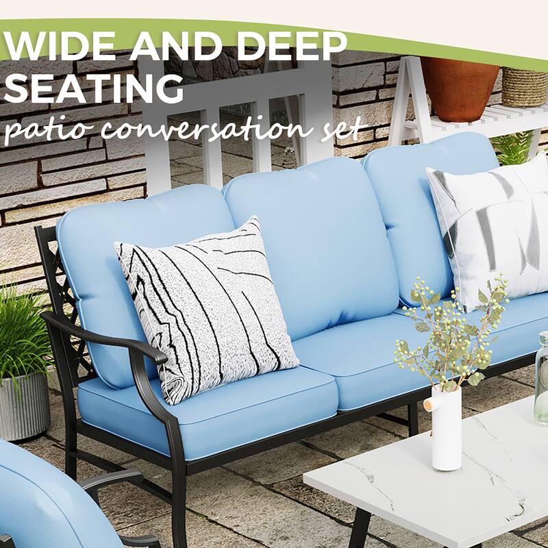 MAISON ARTS 6/7-Piece Patio Conversation Sets, Sofa Set with 2/4 x Single Chairs, 1 x 3-seater Sofa and Coffee Table/Ottomans