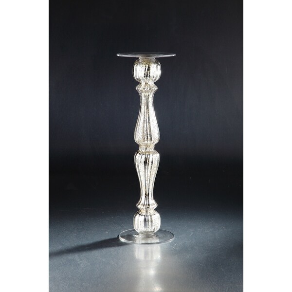 19" Silver and Clear Baluster Style Candle Holder - N/A