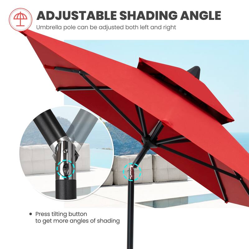 Crestlive Products 9 x 5 FT Double Top Patio Outdoor Market Umbrella and Base Stand