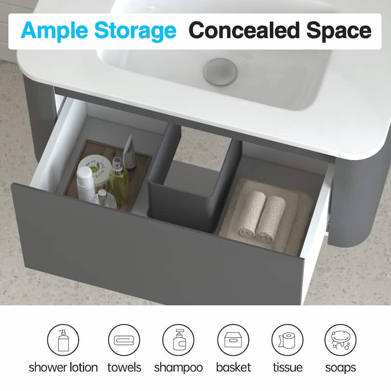 GDF Studio - Greyson American Design Floating Bathroom Vanity with Integrated Ceramic Basin and Soft-Close Drawer