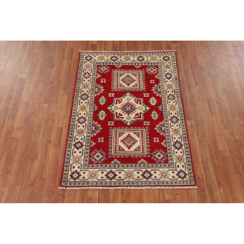 Red Kazak Foyer Rug Hand-Knotted Wool Carpet - 3'5" x 4'9"