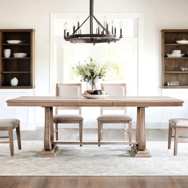slide 2 of 7, Furniture of America Eira Distressed Natural 90-inch Wood Extendable Dining Table Distressed Natural