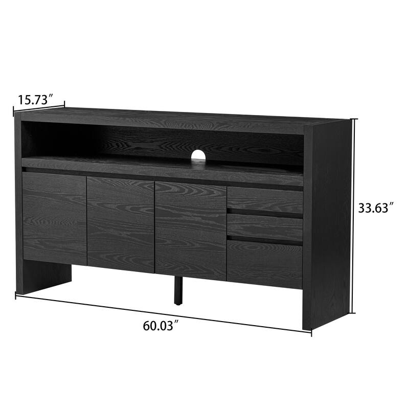 Modern Freestanding Wooden Sideboard with Three Drawers, Two Cabinets and a Shelf