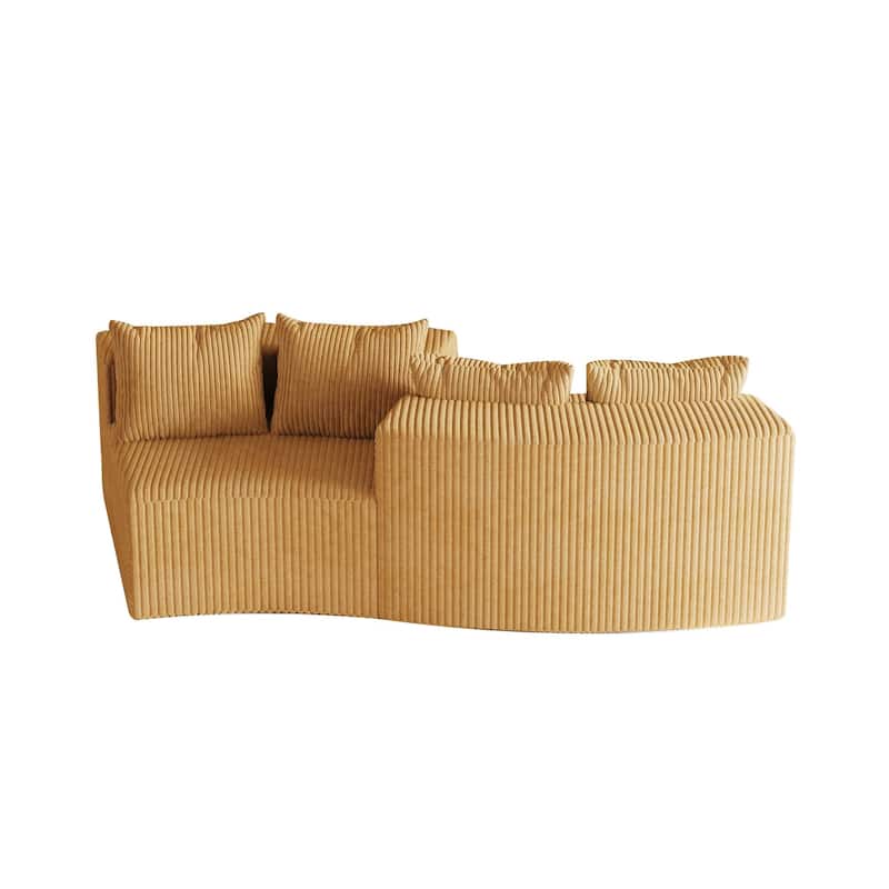 Modular Curved Loveseat Couch Corduroy Sectional Sofa with 4 Pillows