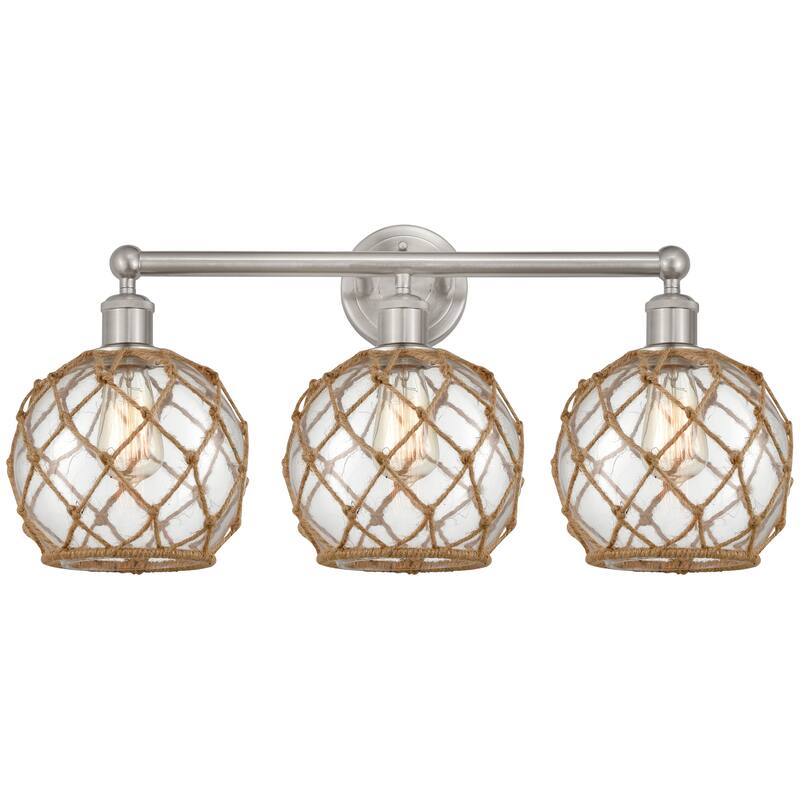 Innovations Lighting Endless Possibilities Edison - Farmhouse Rope - 3 Light 26" Bath Vanity Light - Clear Glass with Brown Rope/Brushed Satin Nickel