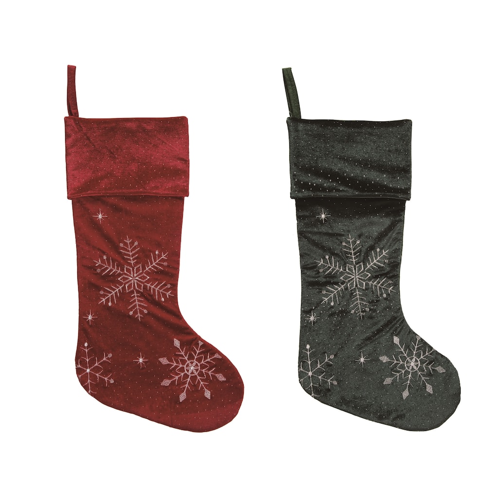 Transpac Fabric Velvet Finish Stocking Set of 2 Christmas Home Decorations