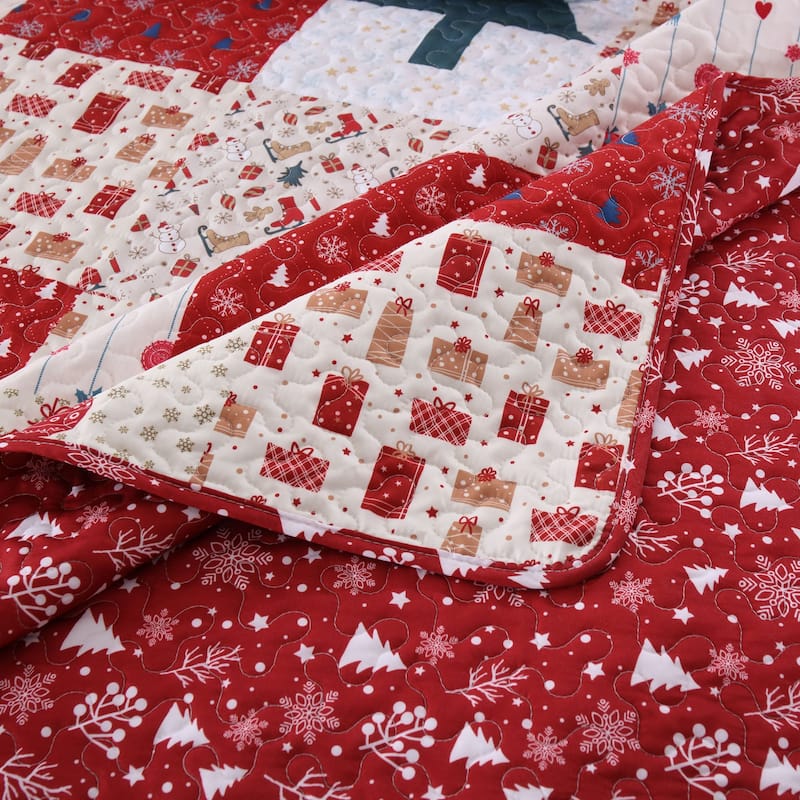 3 Pcs Christmas Patchwork Gift Quilt Bedspread Set