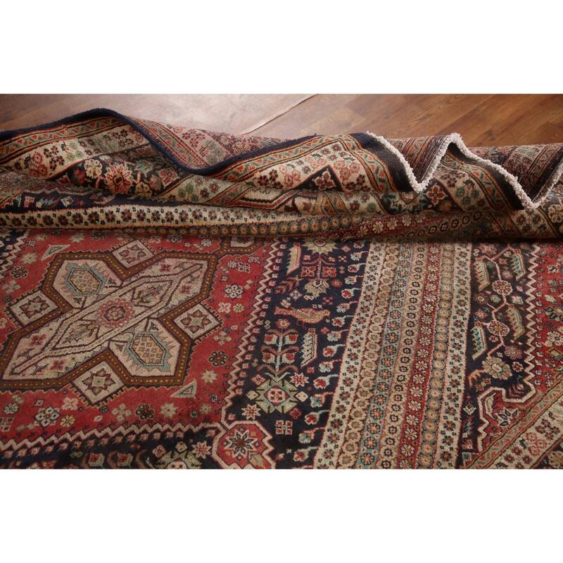 Vegetable Dye Shiraz Kashkoli Persian Vintage Rug Handmade Wool Carpet - 6'9"x 9'6"