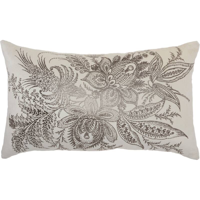 Pillow Metallic Florals 14" x 20" Midnight Indoor Throw Pillow - 14"X20" - Cream