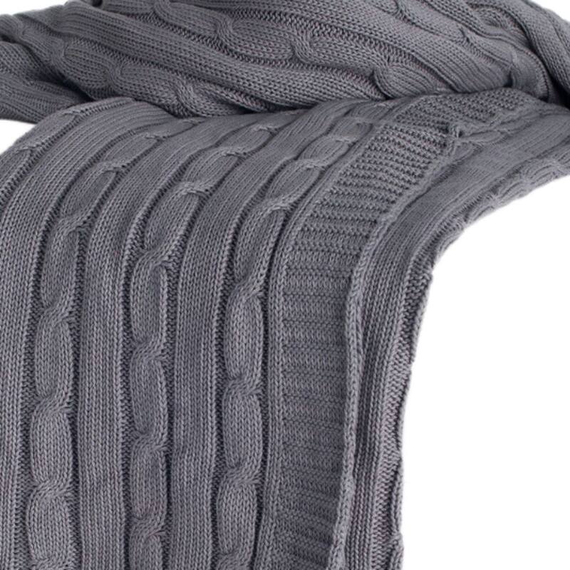 HomeRoots Light Gray Knitted 100% Cotton Throw Blanket