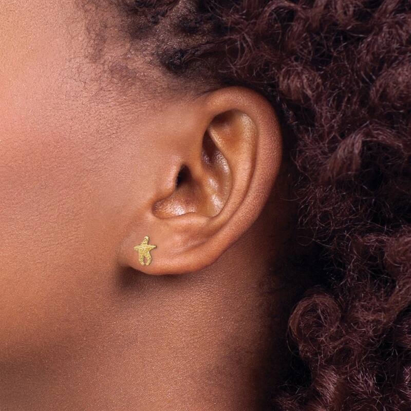 Curata 10k Yellow Gold Textured Sea shell Nautical Starfish Post Earrings - 8.21x7.64mm