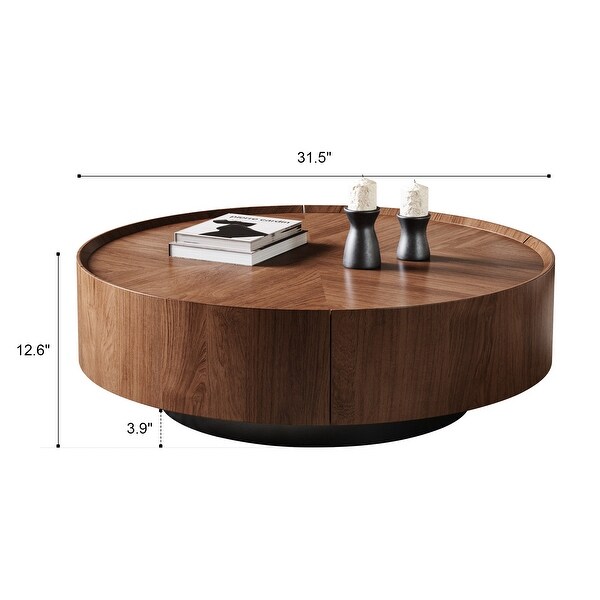Mid-Century Modern Round Walnut Wood Finish Living Room Table for