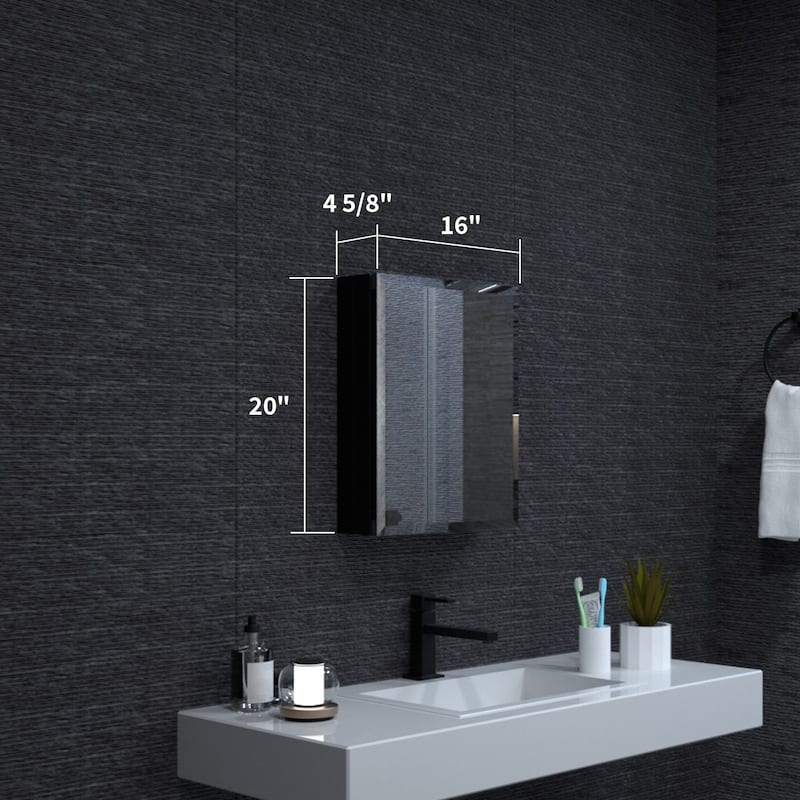 16" x 20" Rectangular Aluminum Surface Mount Medicine Cabinet with Mirror and Shelves - 16" x 20"