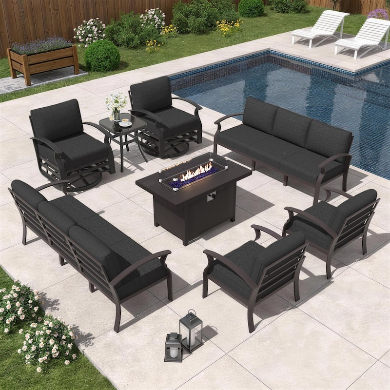 Kullavik Aluminum Outdoor Patio Furniture with Curved Armrests & Firepit Table