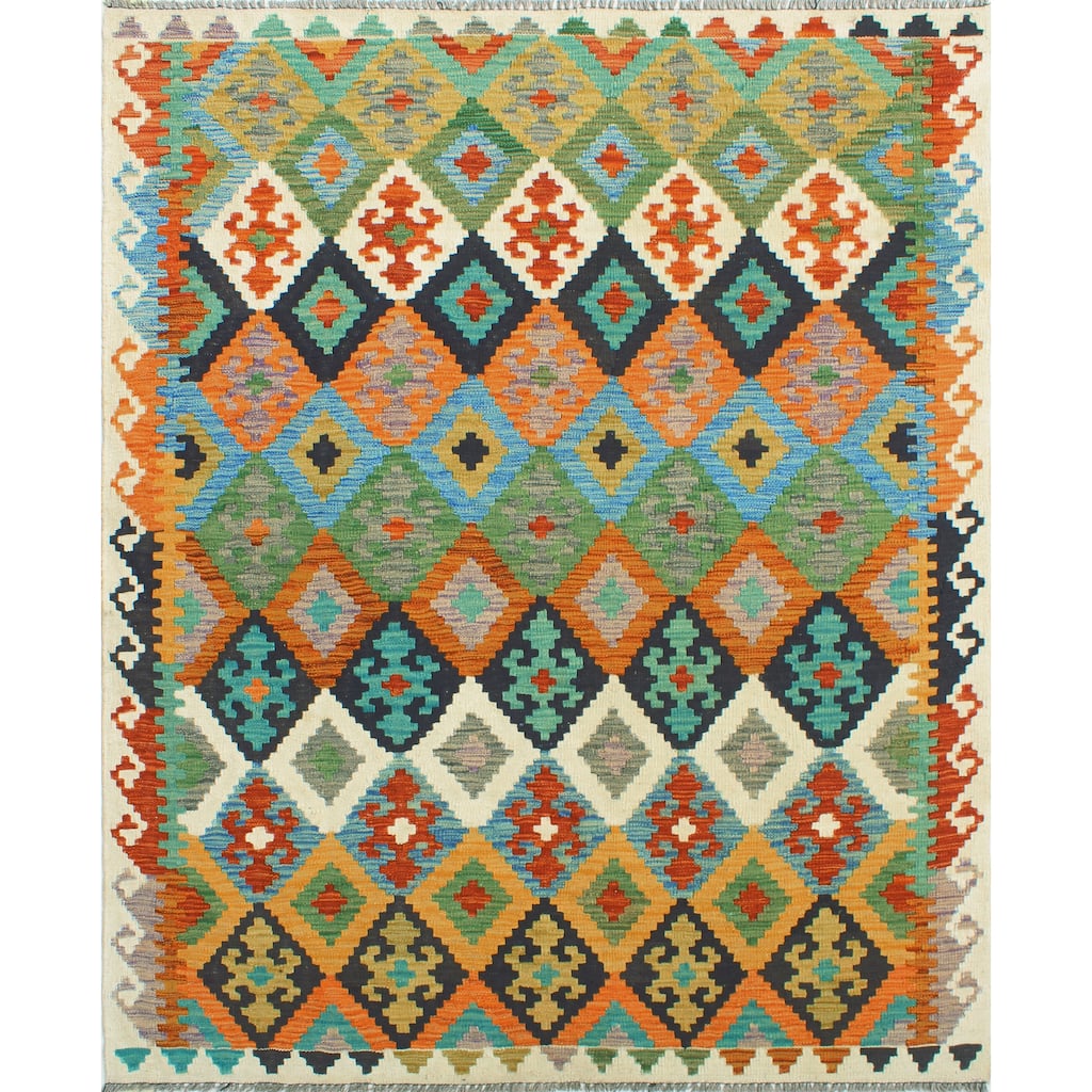 Flatweave Wallace Ivory/Navy Rug - 5'2" x 6'9"