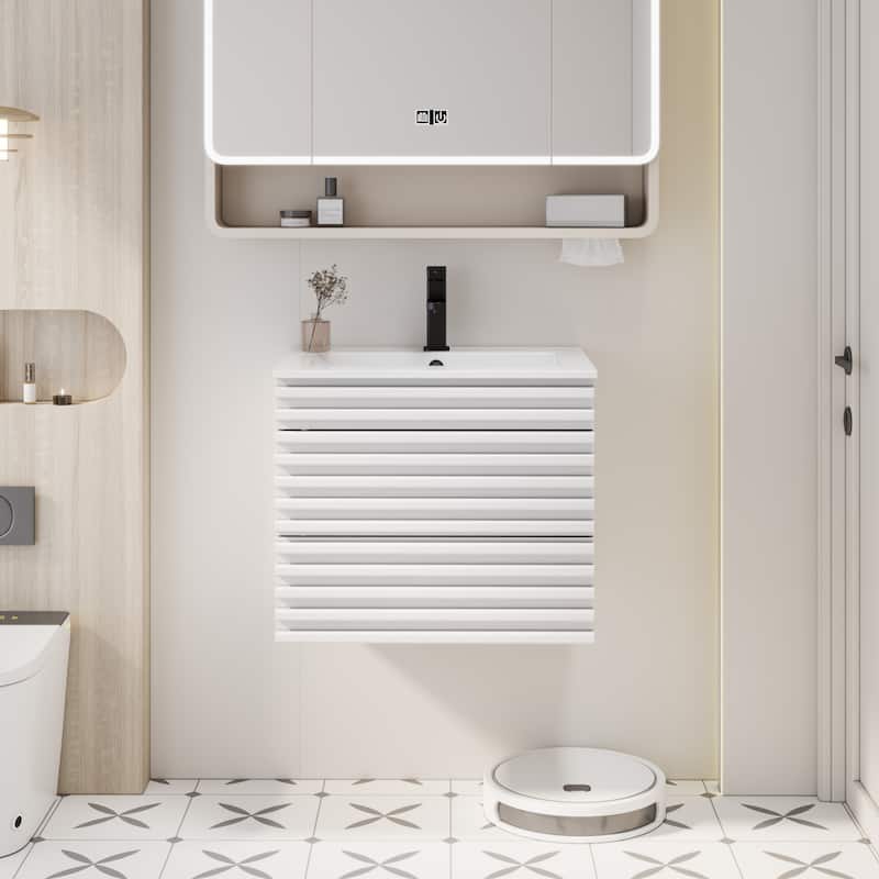 Bathroom Vanity with Drop-In Ceramic Sink Wall-Mounted Storage Cabinet - 24" - 24"White