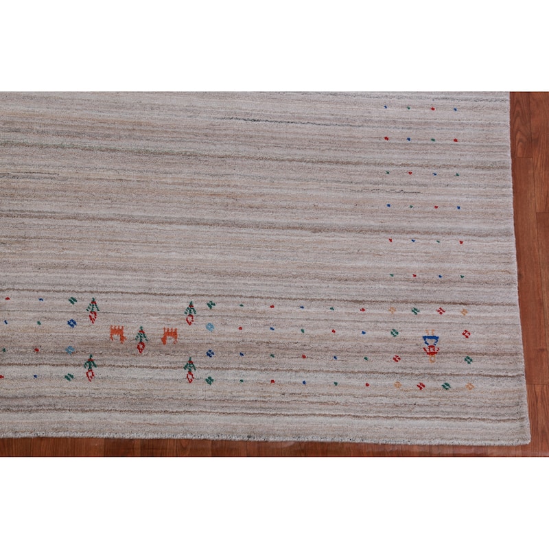 Hand Knotted Oriental 100% Wool Carpet Tribal Stripe Beige & Ivories Gabbeh Area Rug - 12' 7'' X 9' 2''