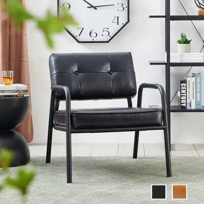 Glitzhome 25.75"W Mid-Century Modern Leatherette Accent Chair