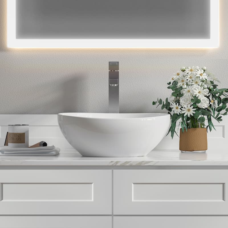 Sinber White Ceramic Countertop Bathroom Vanity Vessel Sink
