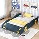 preview thumbnail 1 of 7, Full Size Race Car-Shaped Platform Bed with Wheels and Storage, Dark Blue+Yellow Dark Blue+Yellow