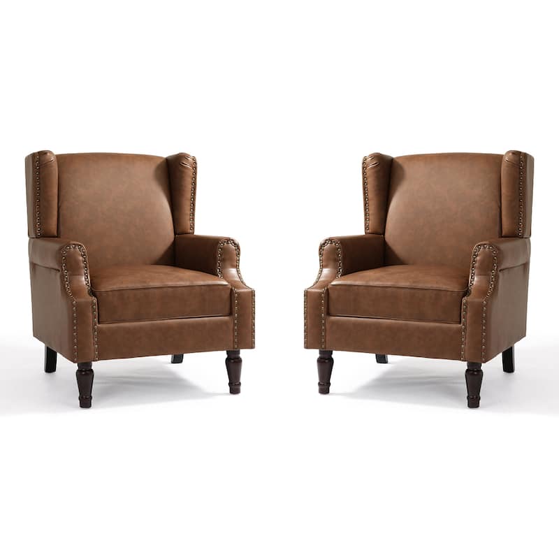 Upholstered Nailhead Trim Armchair Wingback Accent Chairs Set of 2