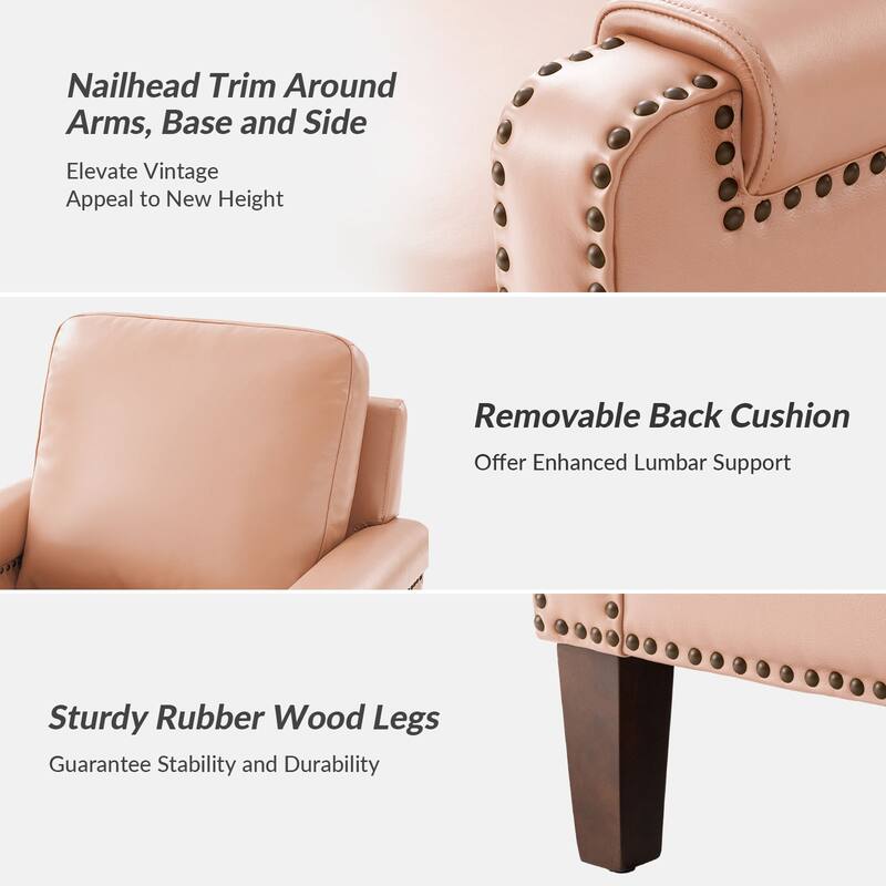 Kunz Transitional Genuine Leather Accent Chair with Removable Cushion and Nailhead Trims Set of 2 by HULALA HOME