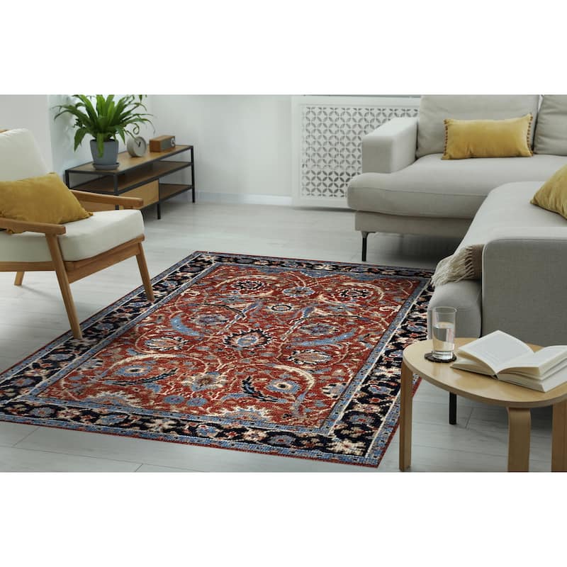 Handknotted Wool RED / NAVY Traditional Classic Bijar Collection Rug - 8' x 10' - RED / NAVY
