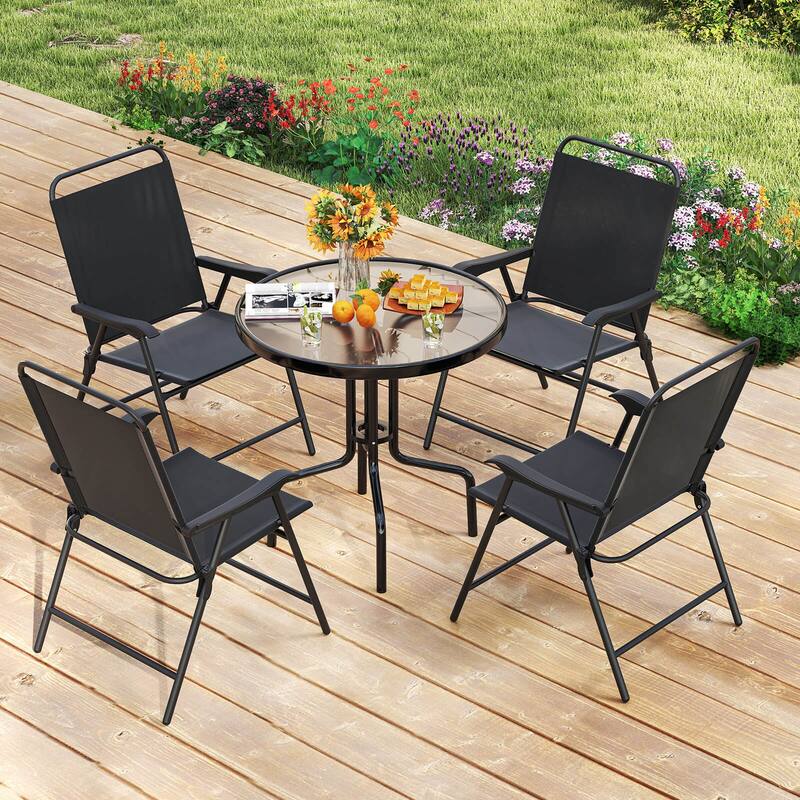 Costway Set of 4 Outdoor Folding Dining Chairs with Armrests - See Details