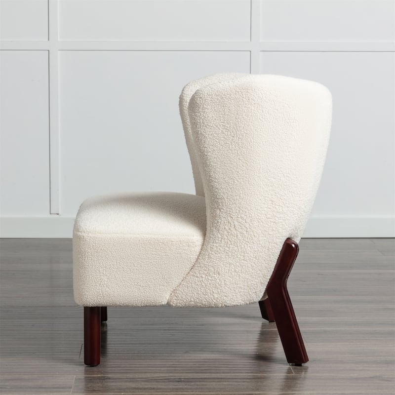 Upholstered Armless Chair Lambskin Sherpa Single Sofa Chair with Wooden Legs