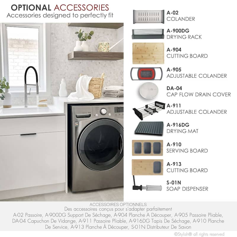 STYLISH 25 inch Single Bowl Dual Mount Composite Granite Utility Sink