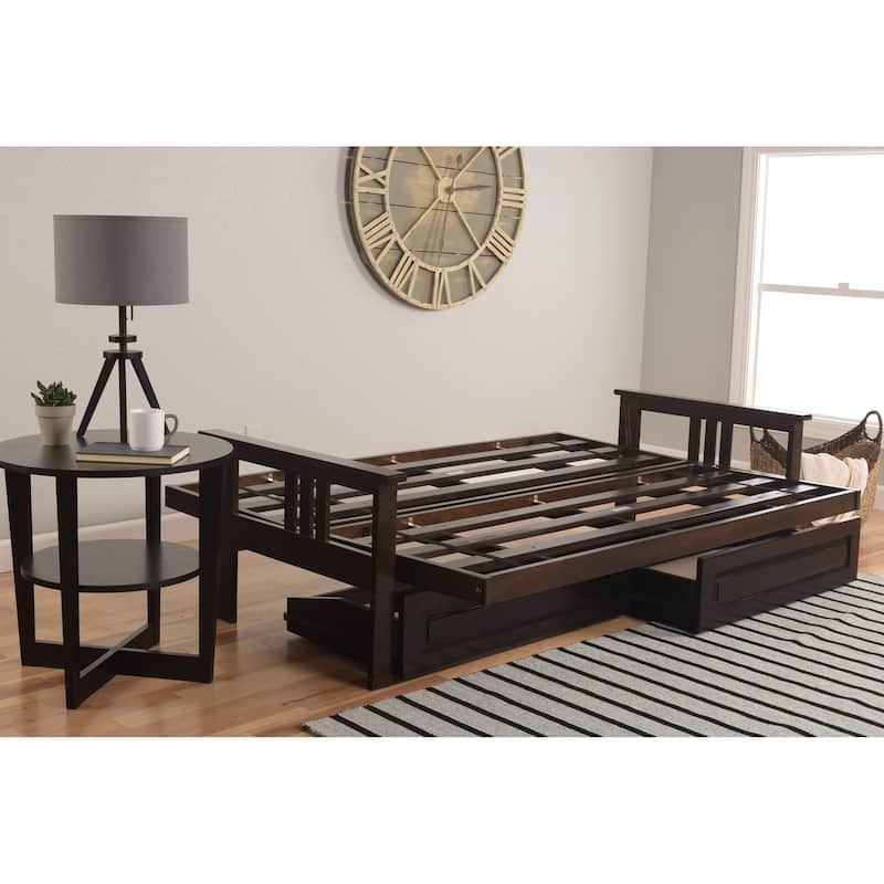 Somette Beli Mont Espresso Finish Futon Set with Linen Mattress and Storage Drawers