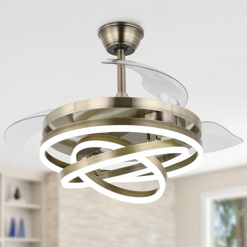 Cusp Barn 42" Retractable Ceiling Fan with Lights and Remote DIY Shape Fandelier Modern Silent DC Motor LED Ceiling Light