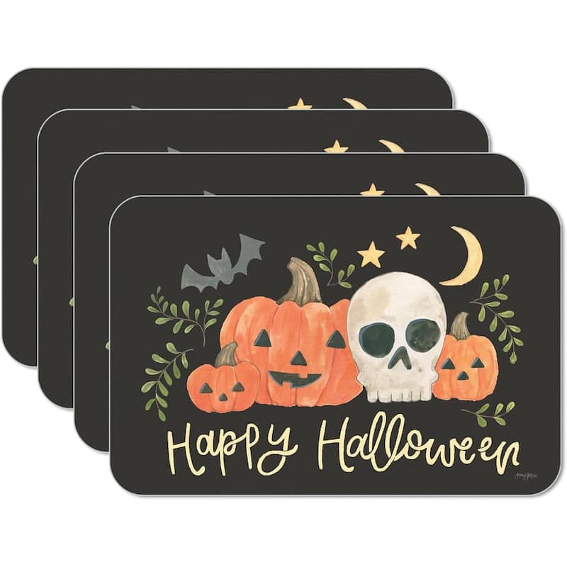 Spooky Season 4 Pack Reversible Easy Care Flexible Plastic Placemats Made in The USA BPA Free Easily Wipes Clean - multi - multi