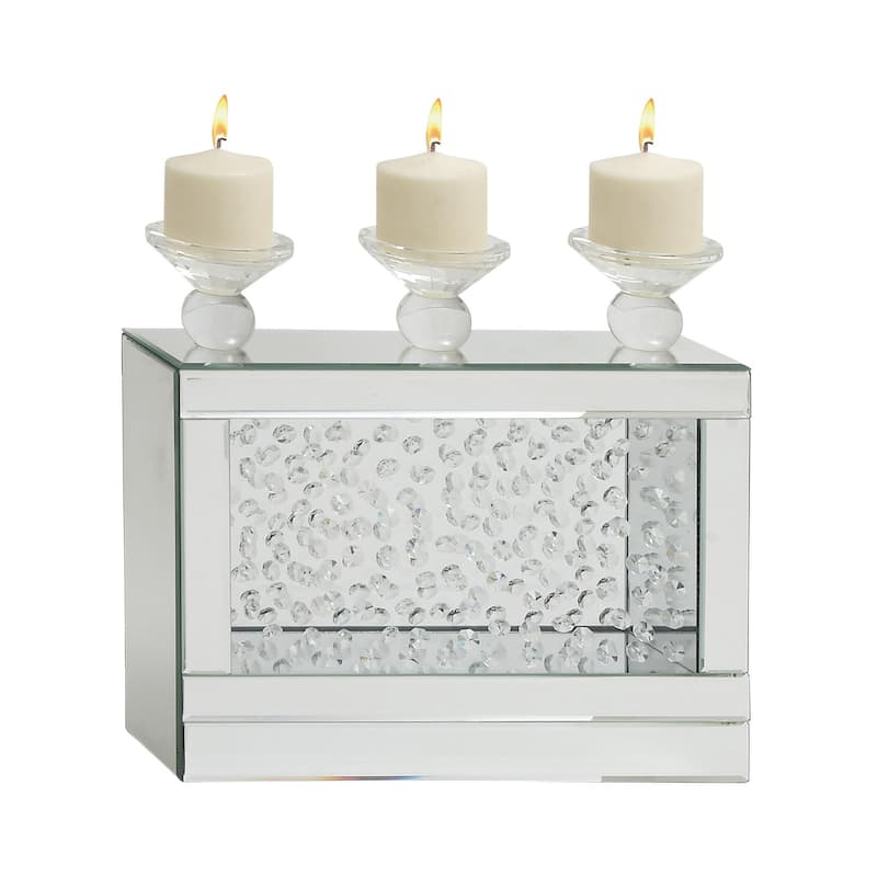 Wooden Pillar 3 Plate Candelabra with Mirrored Accents and Crystals - Silver - Roche River Decor - Silver