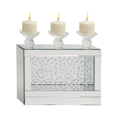 Wooden Pillar 3 Plate Candelabra with Mirrored Accents and Crystals - Silver - Roche River Decor
