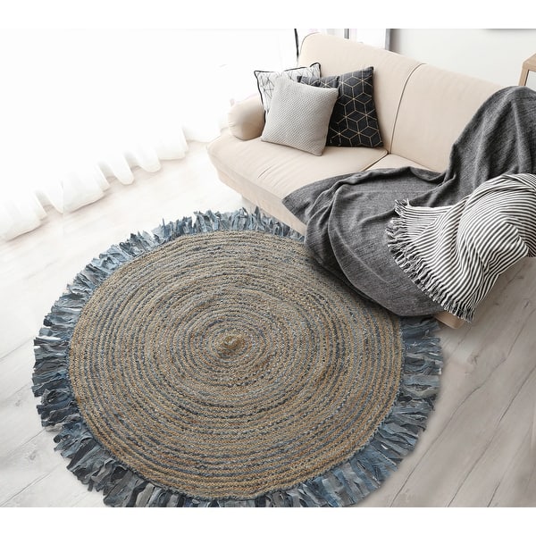 slide 2 of 15, LR Home Organic Jute Braided Area Rug, Denim Blue and Natural