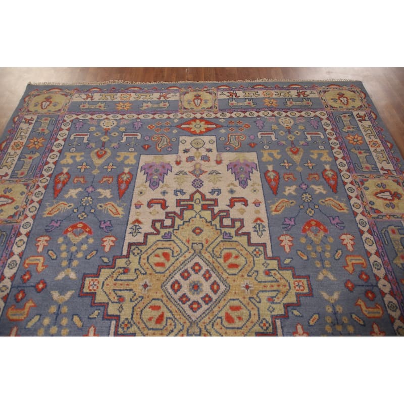 Geometric Heriz Serapi Area Rug Hand-Knotted Wool Carpet - 7'8" x 10'1"