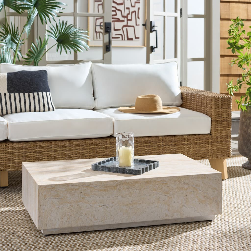 SAFAVIEH Outdoor Patio Furniture Tina Rectangle Coffee Table, Modern Low Profile Table for Indoor and Outdoor Use