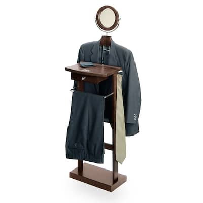 55” Espresso Wood Valet Stand with Tilting Mirror Storage Drawer and Pants Hanger Rack - 19.84 x 14.96 x 55.33 inches