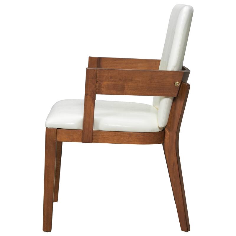 Faux Leather Glossy Dining Chair Set of 2 Wood Frame Dining Chair with Armrests, High Back Upholstered Chair for Kitchen