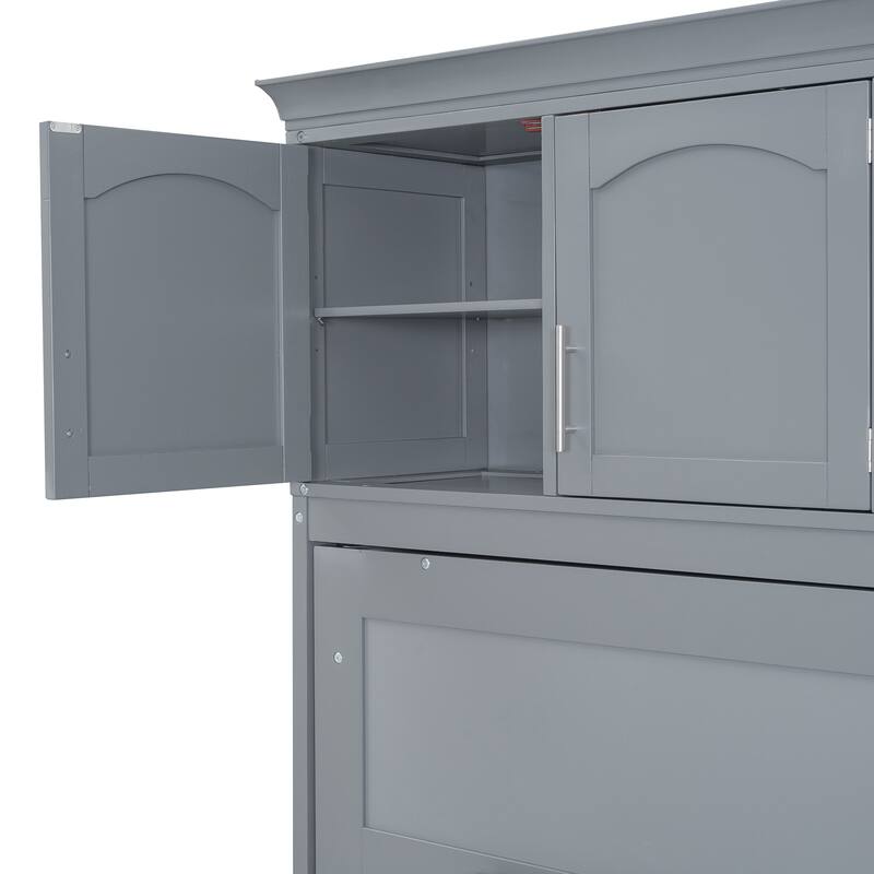 Space-Saving Murphy Bed with Top Cabinets Full Size, Grey