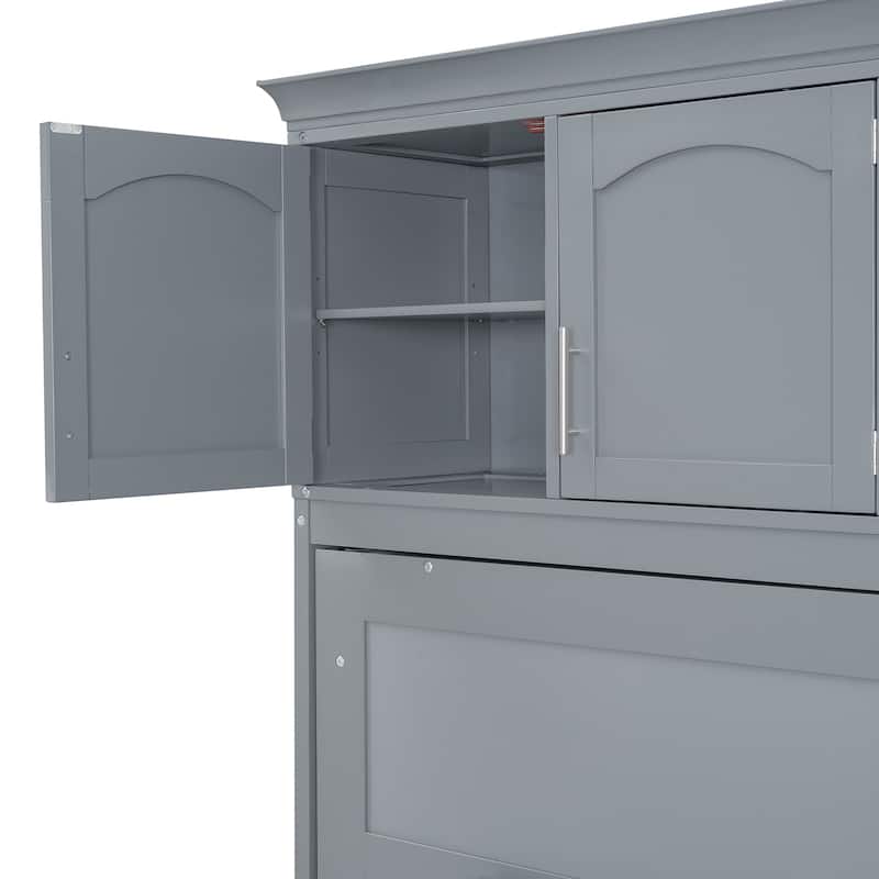 Storage Murphy Bed with Top Cabinets, Flip Horizontal